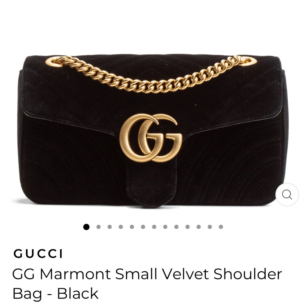 Gucci GG Marmont Black Velvet Shoulder Bag with Gold Chain